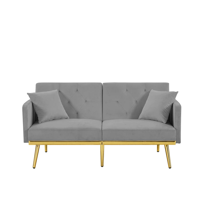 Sofa Bed - Gray - Gold Legs - Velvet