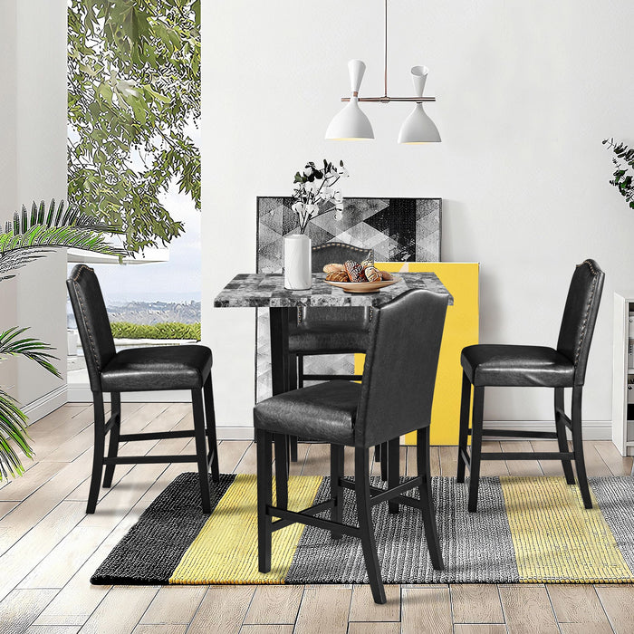 Topmax 5 Piece Dining Set With Matching Chairs And Bottom Shelf For Dining Room, Black Chair / Gray Table