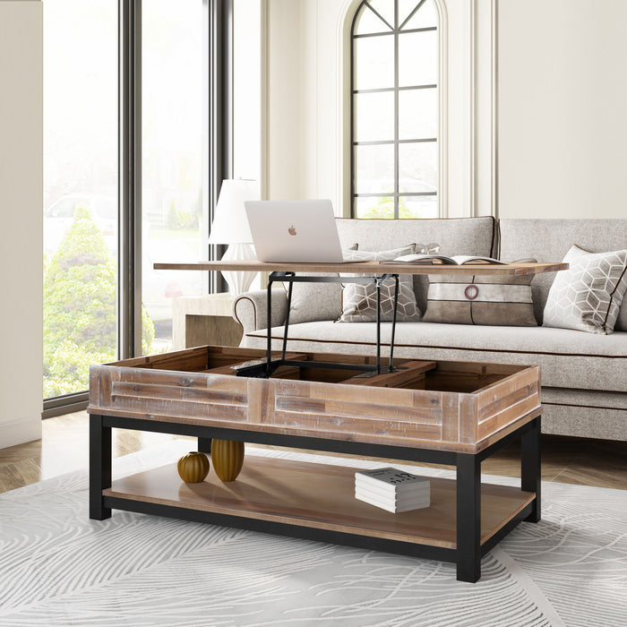 U -Style Lift Top Coffee Table With Inner Storage Space And Shelf