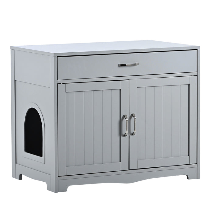 Litter Box Enclosure, Cat Litter Box Furniture With Hidden Plug, 2 Doors, Indoor Cat Washroom Storage Benc Height Side Table Cat House, Large Wooden Enclused Litter Box House - Gray
