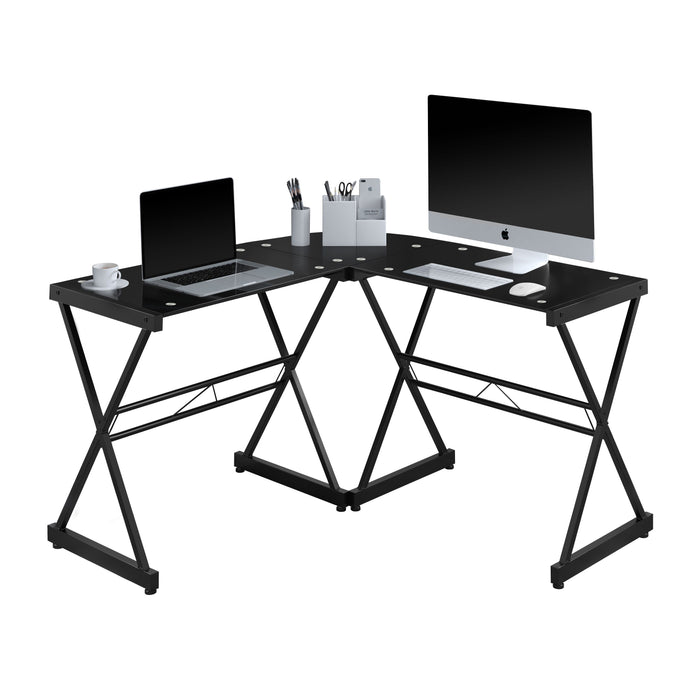 Techni Mobili Shaped Glass Computer Desk, Black