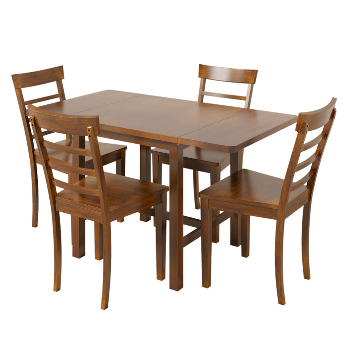 Topmax 5 Piece Wood Square Drop Leaf Breakfast Nook Extendable Dining Table Set With 4 Ladder Back Chairs For Small Places, Brown