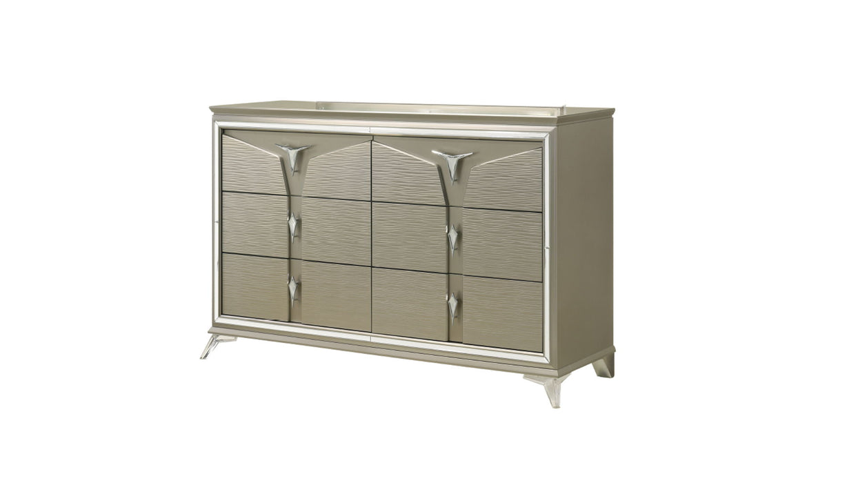 Samantha Modern Style 6-Drawer Dresser Made With Wood & Mirrored Accents