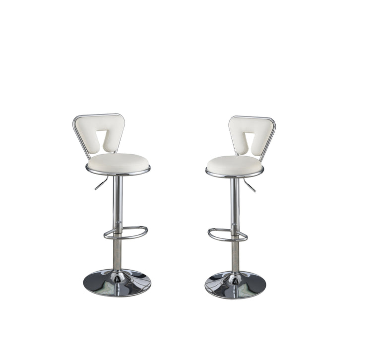 Adjustable Bar Stool Gas Lift Chair White Faux Leather Chrome Base Metal Frame Modern Stylish (Set of 2) Chairs