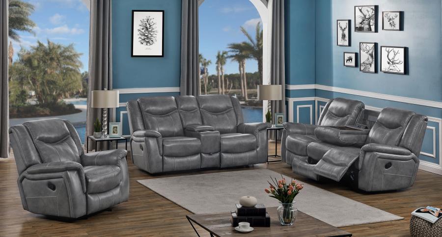 Conrad - Upholstered Motion Sofa - Cool Gray Unique Piece Furniture