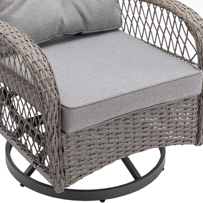 3 Pieces Outdoor Swivel Rocker Patio Chairs, 360 Degree Rocking Patio Conversation Set With Thickened Cushions And Glass Coffee Table For Backyard, Grey