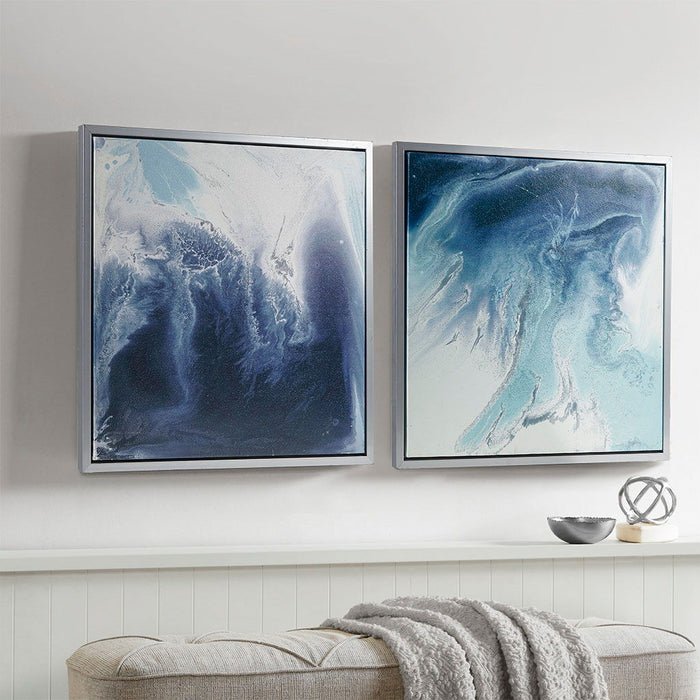 Abstract (Set of 2) Framed Canvas Wall Art Set - Blue