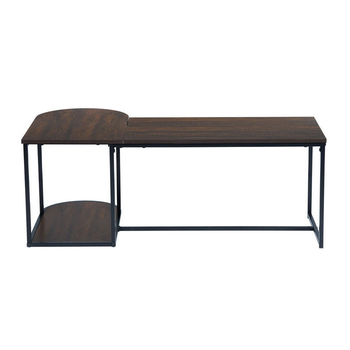 Modern Industrial Style Rectangular Wood Grain Top Coffee Table With Metal Frame - Walnut & Black