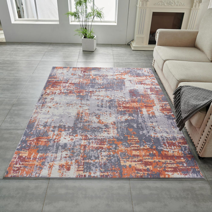 Zara Collection Abstract Design Grey Brown And Rust Machine Washable, Super Soft Area Rug - Multicolor
