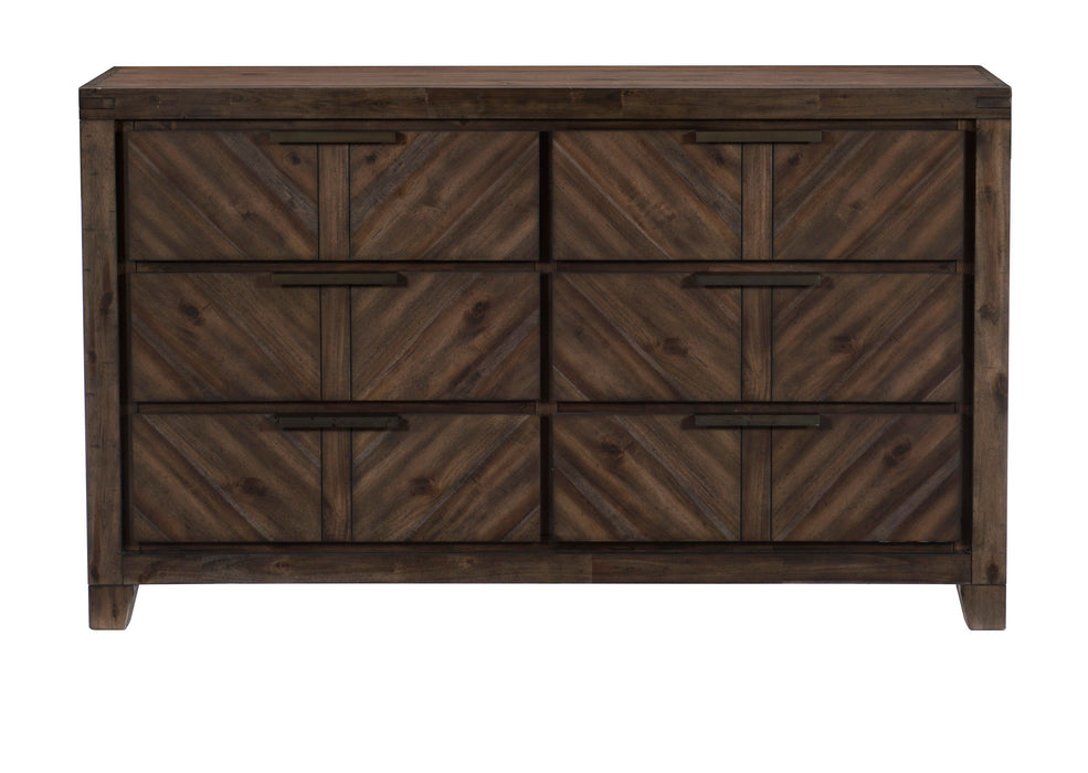Modern - Rustic Design 1 Piece Wooden Dresser Of 6 Drawers Distressed Espresso Finish Plank Style Detailing Bedroom Furniture
