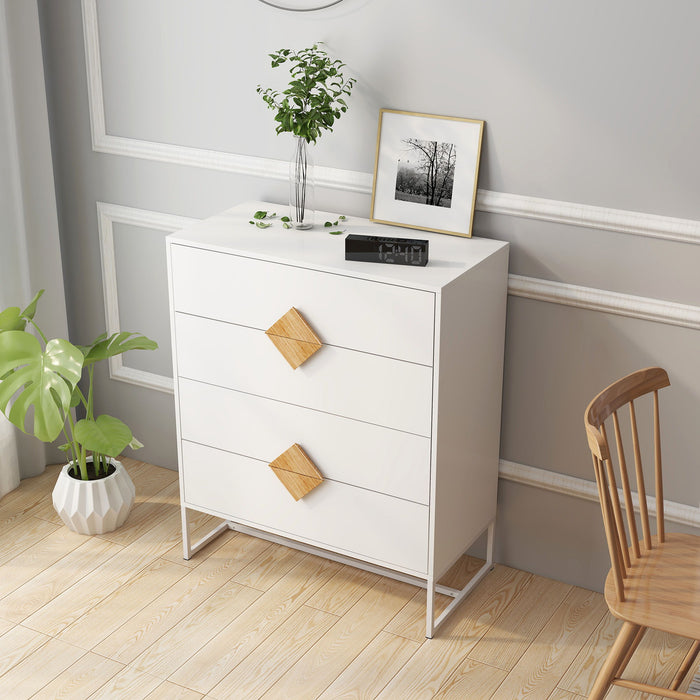 Special Shape Square Handle Design With 4 Drawers Dresser - White
