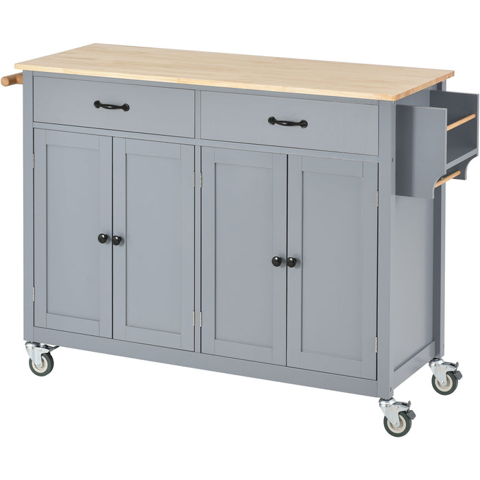 Kitchen Island Cart With Solid Wood Top And Locking Wheels, 54. 3 Inch Width, 4 Door Cabinet And Two Drawers, Spice Rack, Towel Rack (Gray Blue)