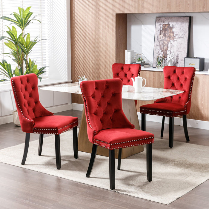 Classic Dining Chairs, High - End Tufted Solid Wood Contemporary Upholstered Dining Chair With Wood Legs Nailhead, (Set of 2) Burgundy, Wine Red