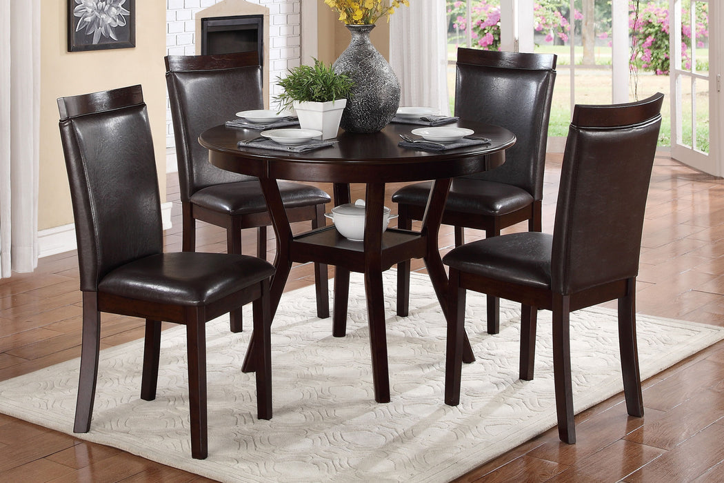 Espresso Finish 5 Pieces Dinette Set Table With Open Display Shelf 4 Side Chairs Faux Leather Upholstered Contemporary Dining Room Furniture