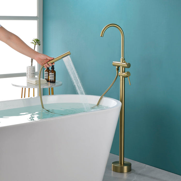 Double Handle Floor Mounted Clawfoot Tub Faucet - Gold