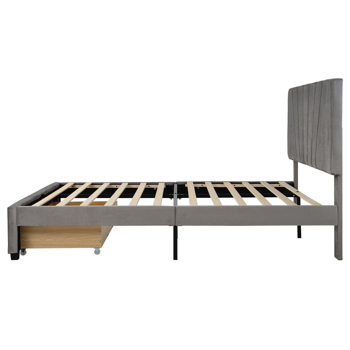 Queen Size Storage Bed Upholstered Platform Bed With A Big Drawer - Gray - Fabric