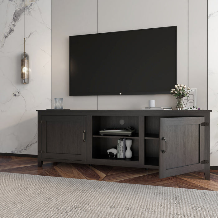 TV Stand With Two Doors Storage - Black