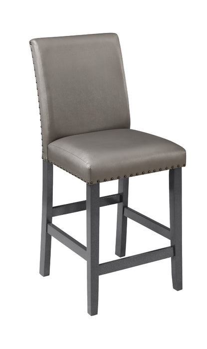 Traditional Modern (Set of 2) Counter Height Dining Side Chairs Upholstered PU Fabric Zinc Gunmetal Brown Two-Tone Finish Nailhead Trim Dining Room Furniture