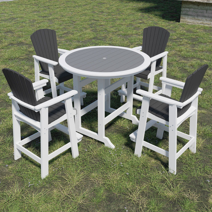 Hdpe Bar Table Set, 5 Pieces (4 Bar Chair + 1 Bar Table) - White / Gray