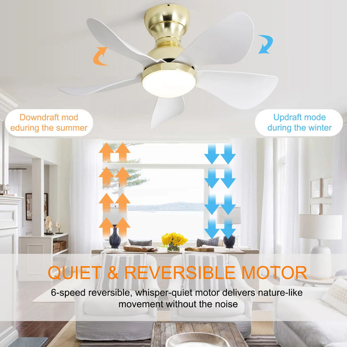 29" Indoor Flush Mount Ceiling Fan With Light Reversible Motor Remote Control
