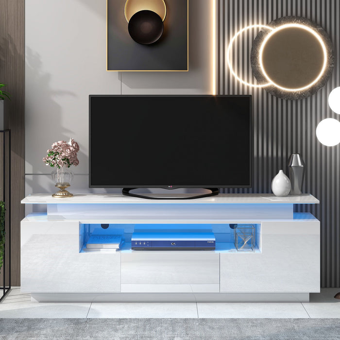 On Trend Modern, Stylish Functional TV Stand With Color Changing Led Lights, Universal Entertainment Center, High Gloss TV Cabinet For 75 / Inch Tv, White