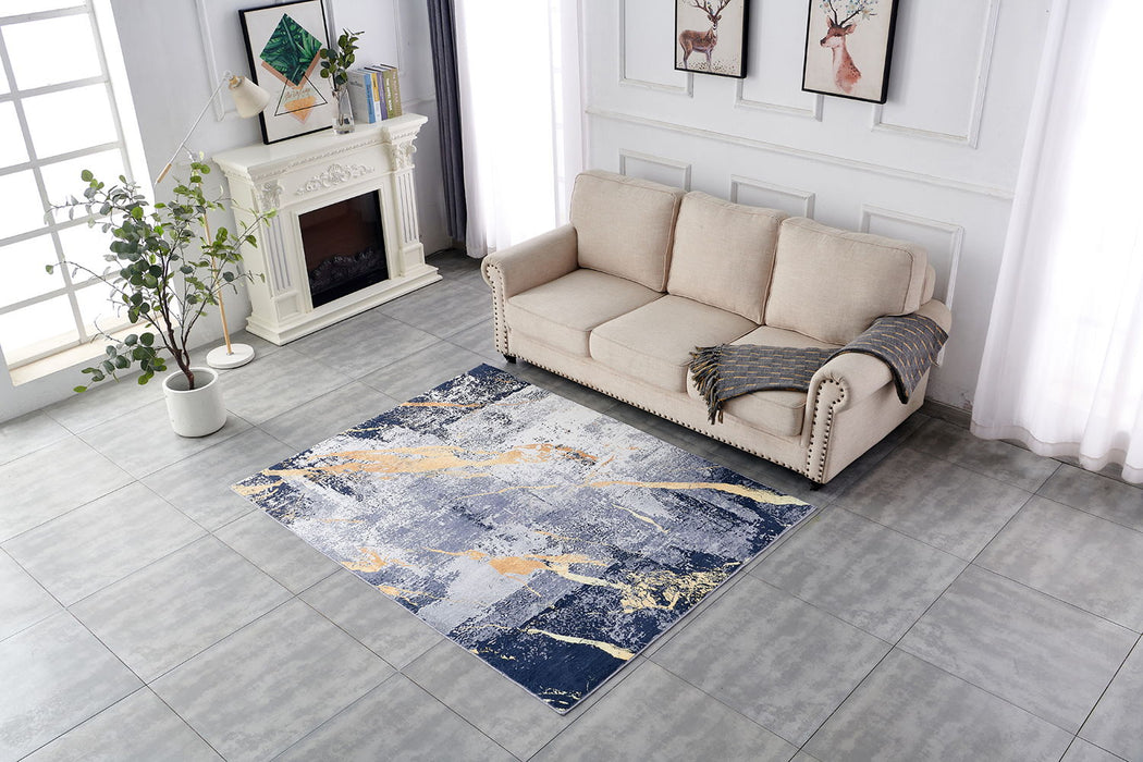 Zara Collection Abstract Design Blue Gray Yellow Machine Washable, Super Soft Area Rug - Multicolor