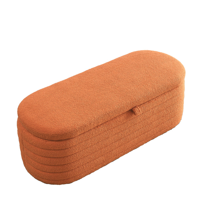 Welike Length Storage Ottoman Bench Upholstered Fabric Storage Bench End Of Bed Stool With Safety Hinge For Bedroom, Living Room, Entryway, Orange Teddy