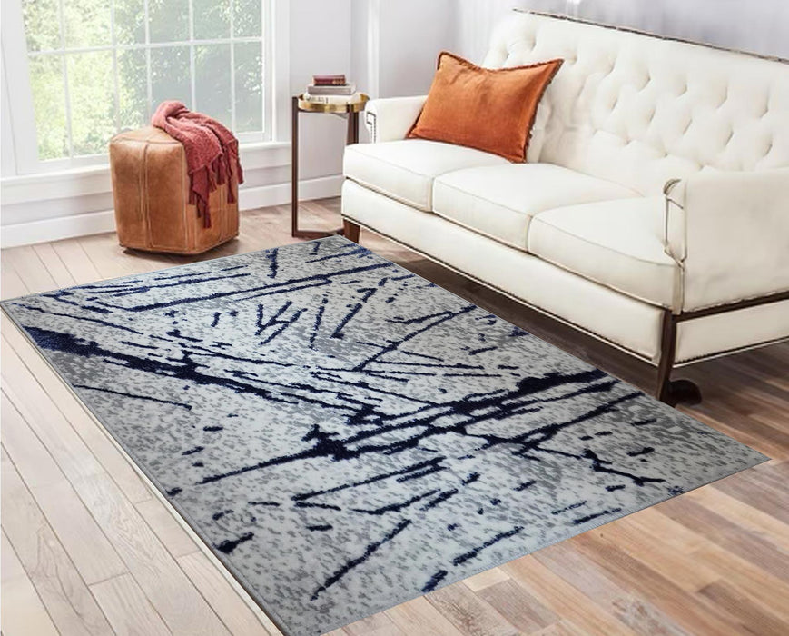 Shifra - Luxury Area Rug In Gray With Navy Blue, Abstract Design