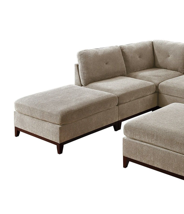 Camel Chenille Fabric Modular Sectional 7 Piece Set Living Room Furniture L-Sectional Couch 2 Corner Wedge 3 Armless Chairs And 2 Ottomans Tufted Back Exposed Wooden Base