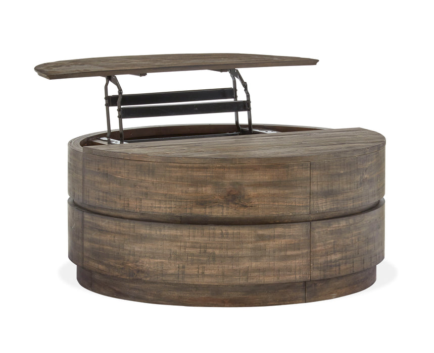 Baisden - Round Lift Top Cocktail Table With Casters - Tobacco