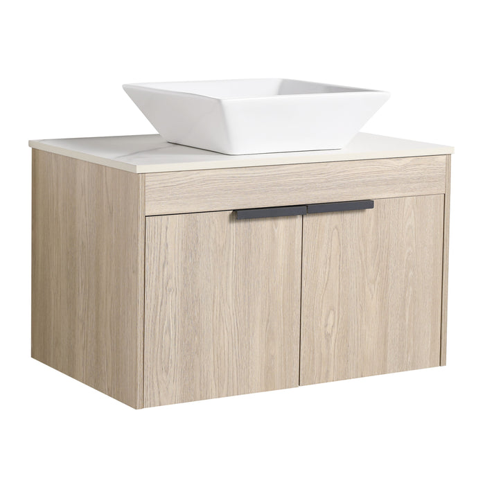 30" Modern Design Float Bathroom Vanity With Ceramic Basin Set, Wall Mounted White Oak Vanity With Soft Close Door, KD-Packing, KD-Packing, 2 Pieces Parcel, Top - Bab101Mowh
