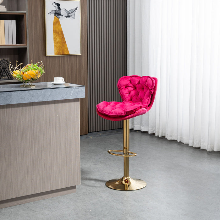 Coolmore Bar Stools With Back And Footrest Counter Height Dining Chairs (Set of 2) - Gold & Rose Red