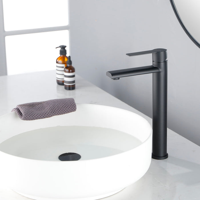 Single Hole Bathroom Faucet Hot/Cold Indicators - Matt Black