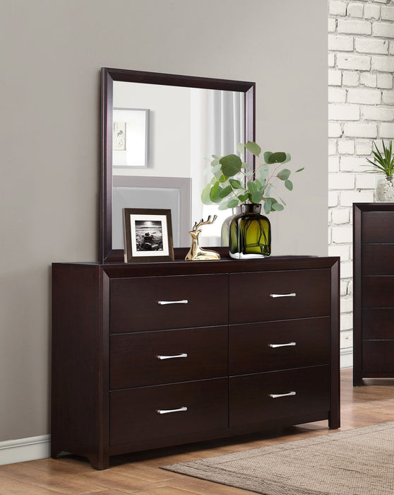 Espresso Finish 1 Piece Dresser Of 6 Drawers Silver Tone Bar Pulls Contemporary Design Bedroom Furniture