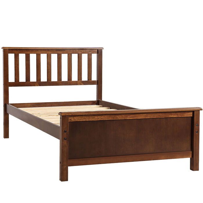 Twin Size Wood Platform Bed With Headboard, Footboard And Wood Slat Support, Walnut