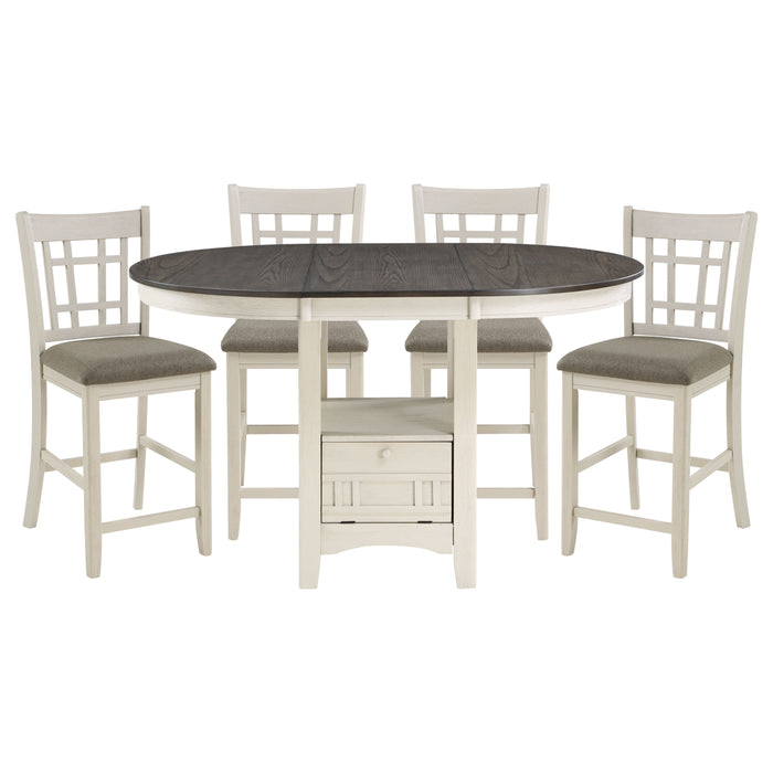 Traditional Design Antique White Finish Counter Height Dining Set 5 Pieces Table Extension Leaf And 4 Counter Height Chairs