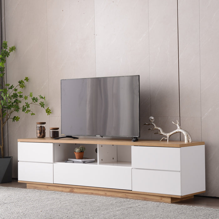 Modern TV Stand For TVs Up To 80'', Media Console With Multi-Functional Storage, Entertainment Center With Door Rebound Device, TV Cabinet For Living Room, Bedroom - White / Natural