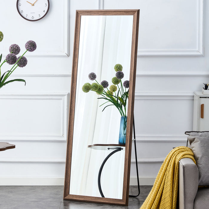 Third Generation, Solid Wood Frame Full Body Mirror With Deep Wood Grain Color, Large Floor Standing Mirror, Dressing Mirror, Decorative Mirror, Suitable For Bedrooms And Living Rooms