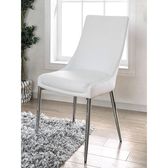 (Set of 2) Leatherette Dining Chairs In Sliver And White