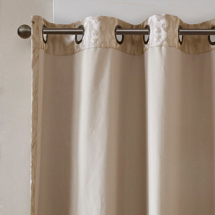 Knitted Jacquard Damask Total Blackout Grommet Top Curtain Panel - Champagne