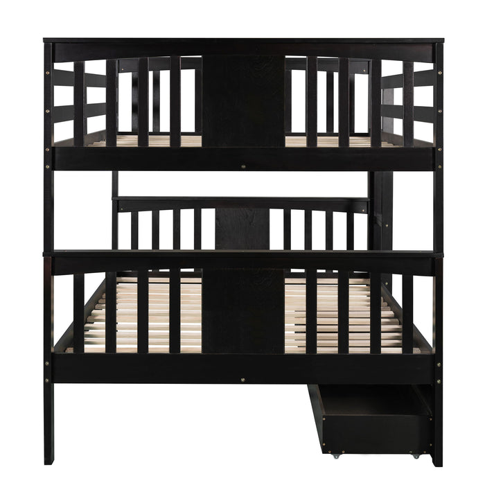 Full Over Full Bunk Bed With Drawers And Ladder For Bedroom, Guest Room Furniture Espresso