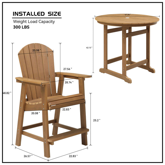 Hips Bar Chair With Armrest, Patio Bar Chair (Set of 2) - Teak