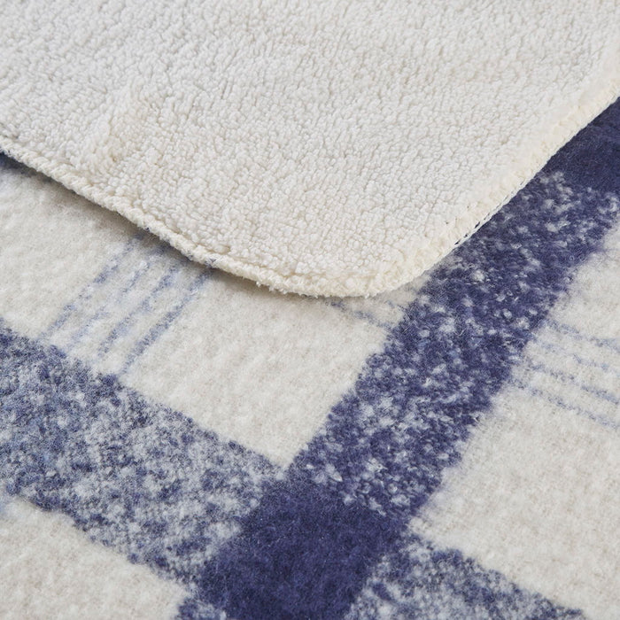 Faux Mohair To Sherpa Throw - Blue