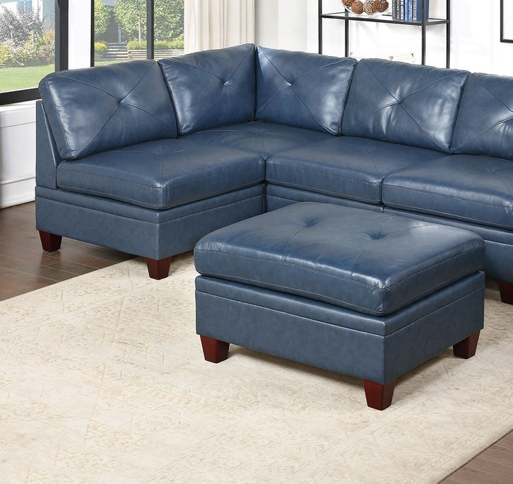 Genuine Leather Ink Blue Tufted 6 Pieces Modular Sofa Set 2 Corner Wedge 3 Armless Chair 1 Ottoman Living Room Furniture Sofa Couch