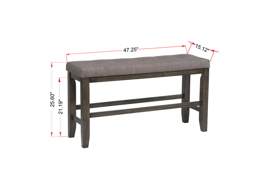1 Piece Modern Counter Height Bench Tufted Upholstery Tapered Wood Legs Bedroom Living Room Furniture Gray Linen Finish