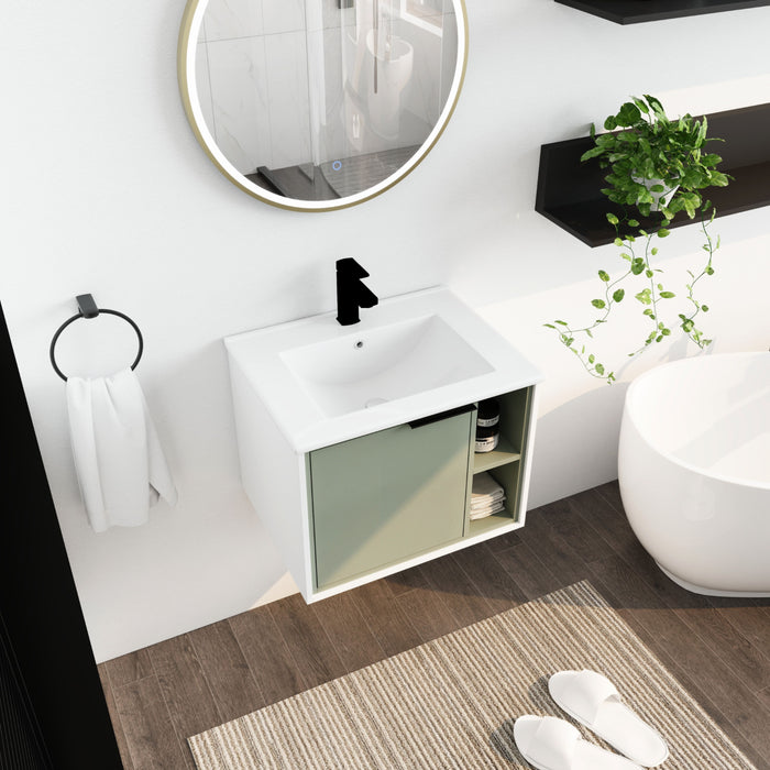 24" Floating Wall - Mounted Bathroom Vanity With Ceramics Sink & Soft - Close Cabinet Door