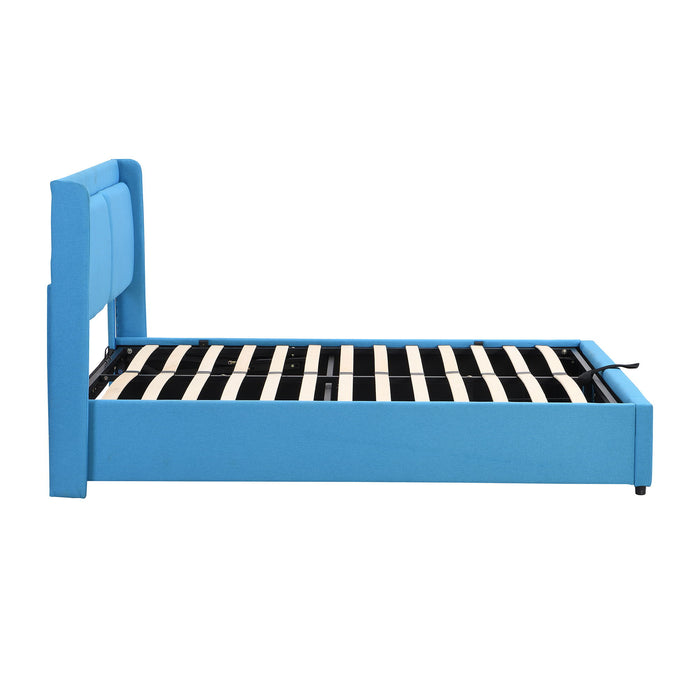 Queen Size Storage Upholstered Hydraulic Platform Bed With 2 Drawers, Blue