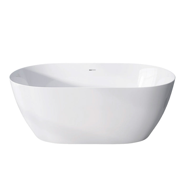 55" Acrylic Free Standing Tub Modern Oval Shape Soaking Tub Adjustable Freestanding Bathtub With Integrated Slotted Overflow And Chrome Pop-Up Drain Anti - Clogging Gloss White