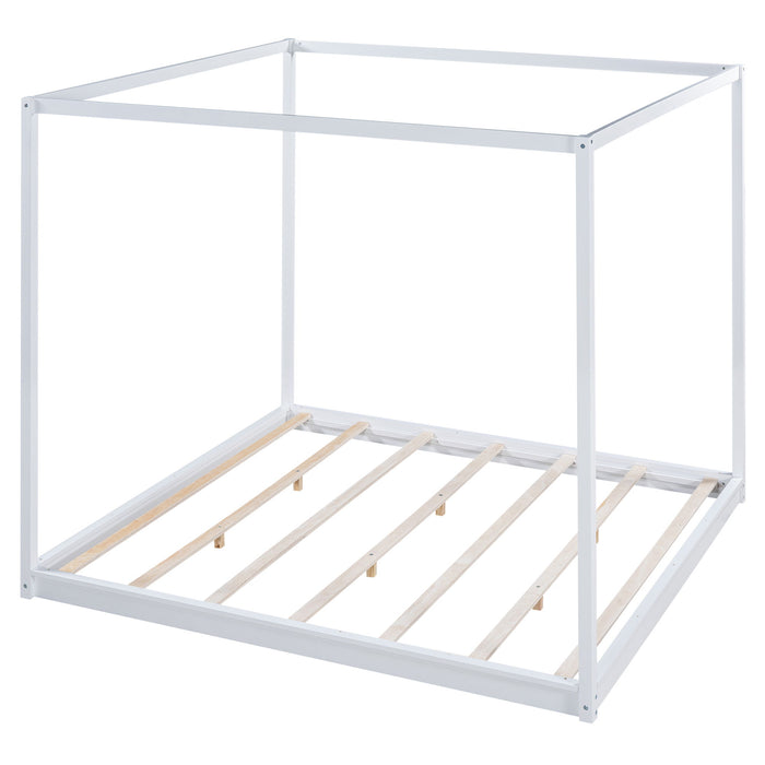 King Size Canopy Platform Bed With Support Legs, White