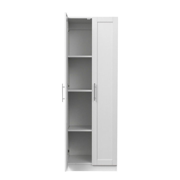 High Wardrobe And Kitchen Cabinet With 2 Doors And 3 Partitions To Separate 4 Storage Spaces - White
